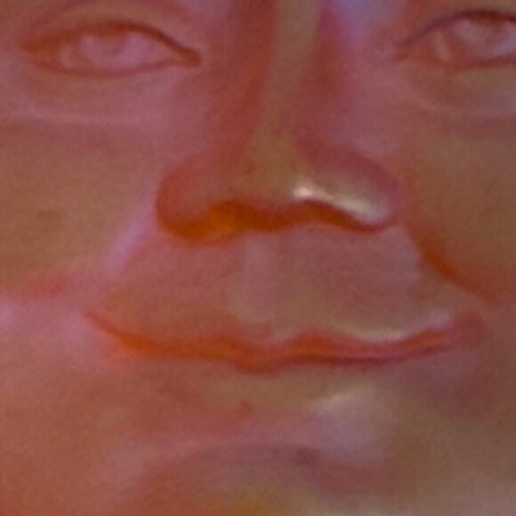 Kirk's Folly orange-ish iridescent moon face brooch/pin/pendant with hat. - Picture 8 of 9